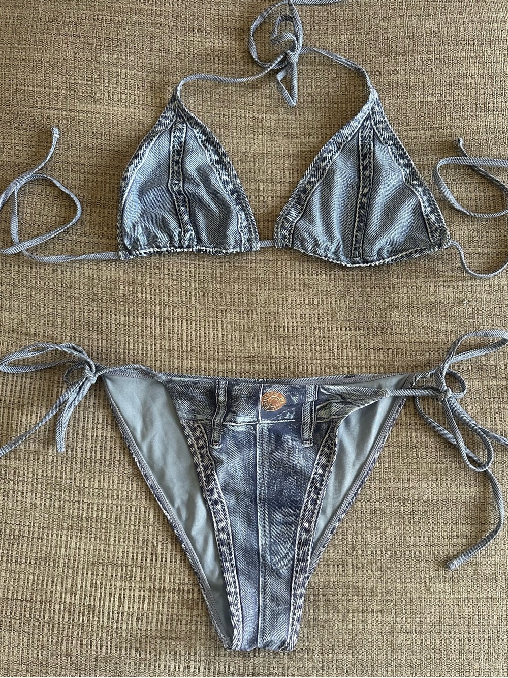 Edikted Denim-Look Light Wash Bikini Set - XL